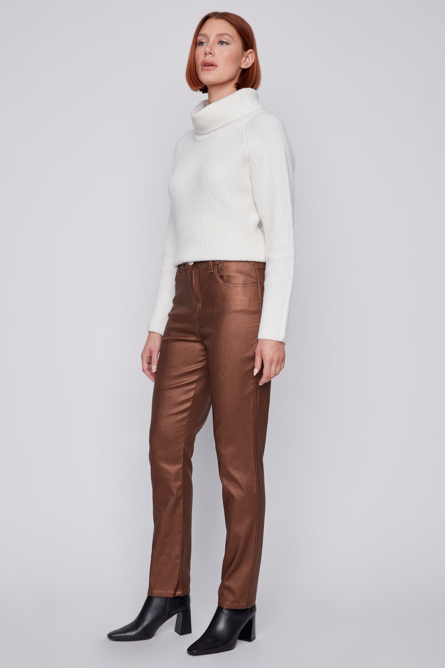Pantalon bronze extensible lustré
