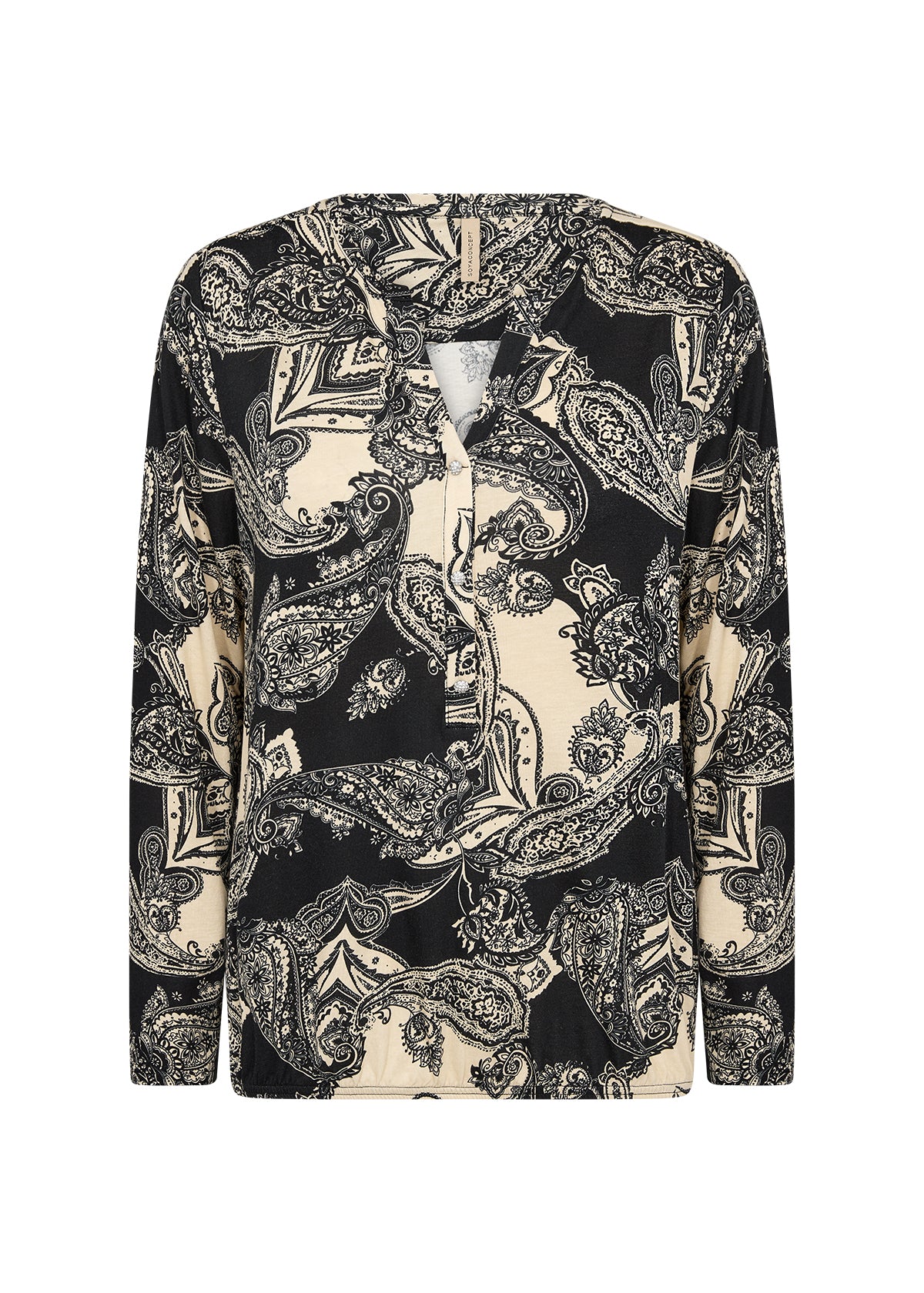 Chemisier imprimé noir et beige avec 3 boutons