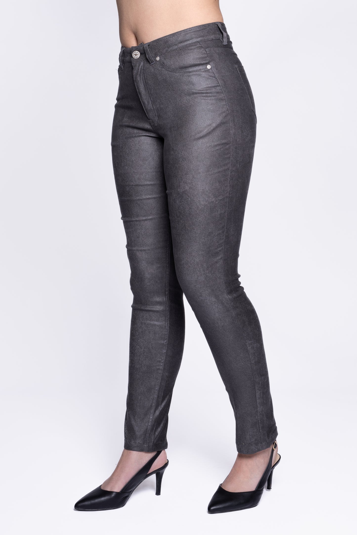 Pantalon gris effet cuir