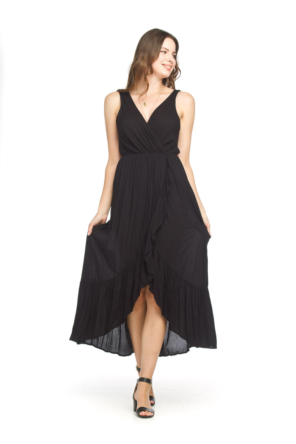 Robe longue à volants froissés