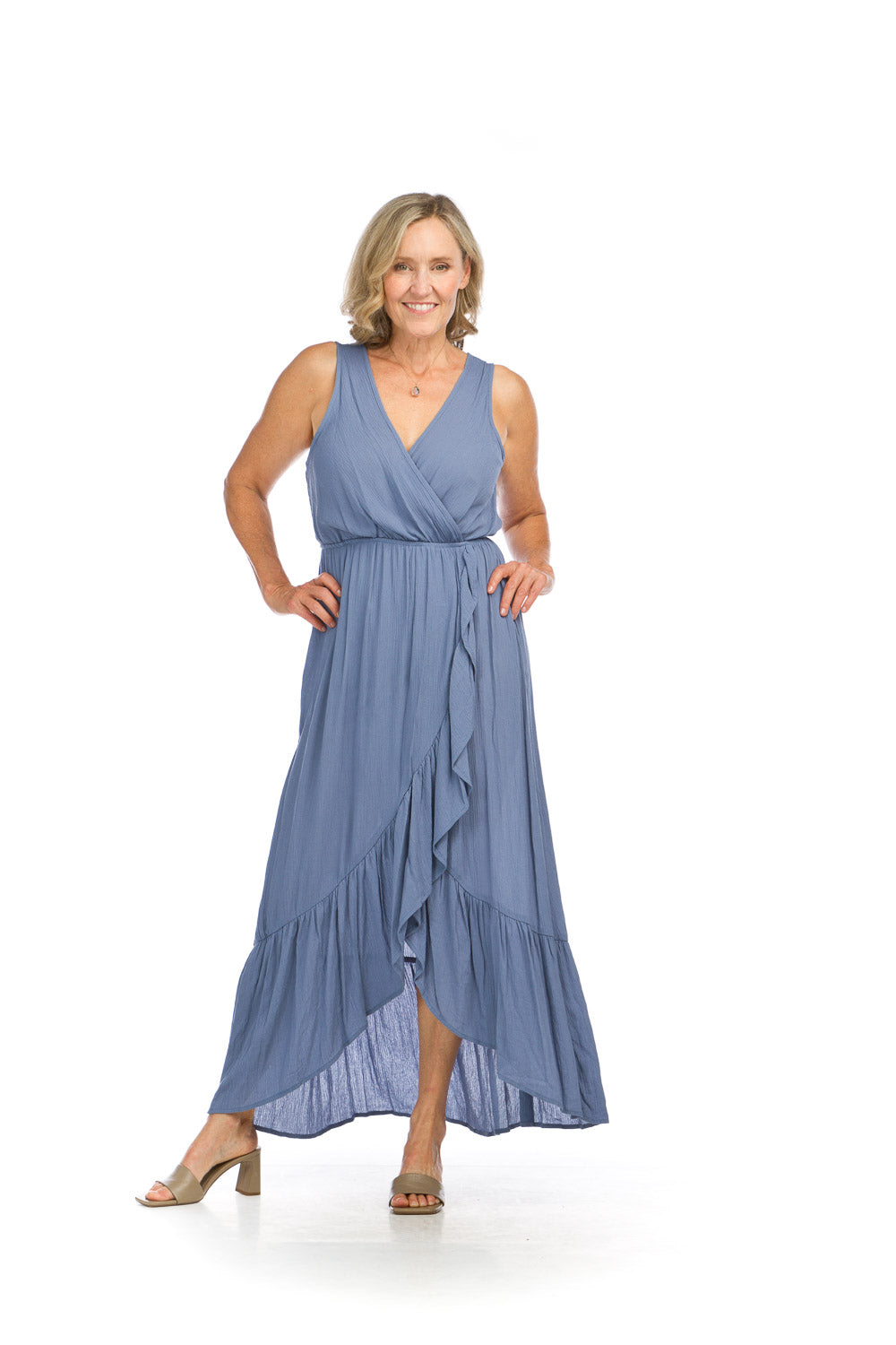 Robe longue à volants froissés