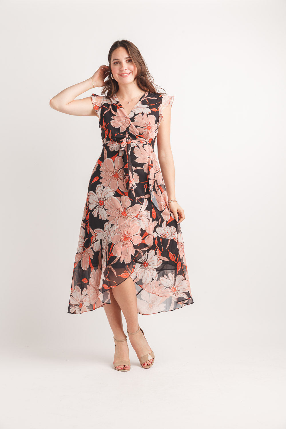 Robe maxi fleurie à ourlet asymétrique