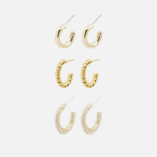 Trio de boucles d'oreilles anneaux dorés