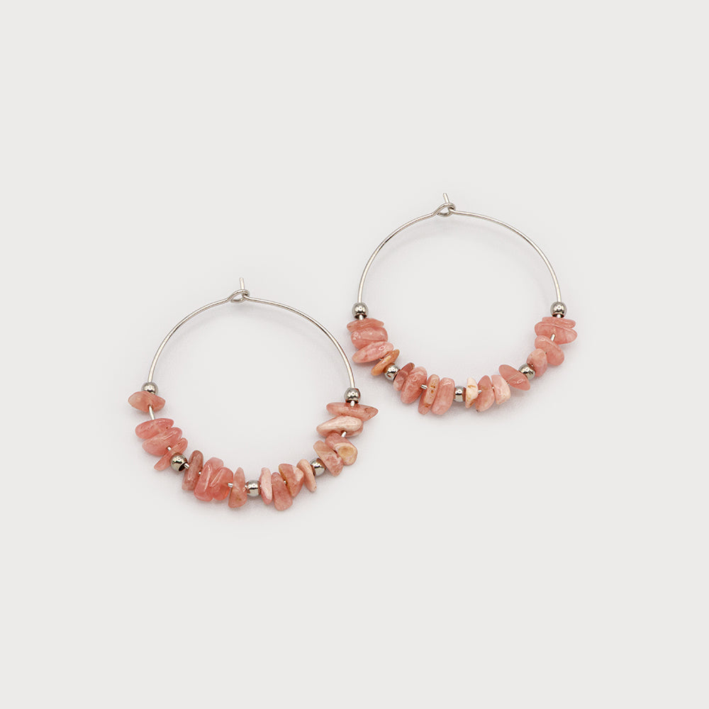 Boucles d'oreilles anneaux avec perles et mini chaine métal