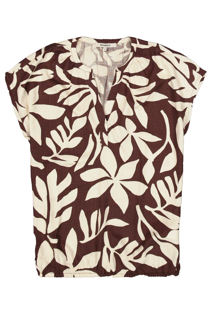 Top brun à imprimé feuillage coupe fluide en viscose