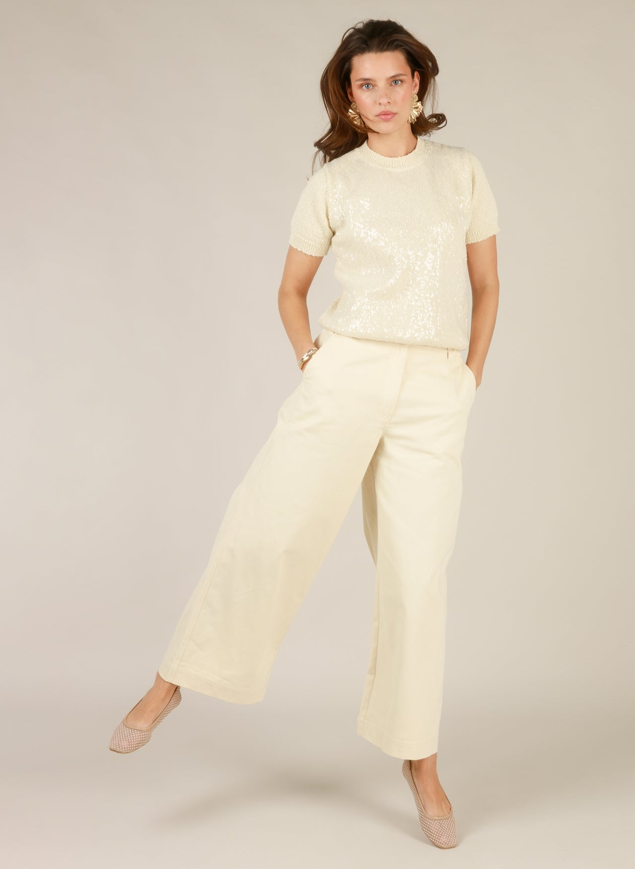 Pantalon large en coton naturel