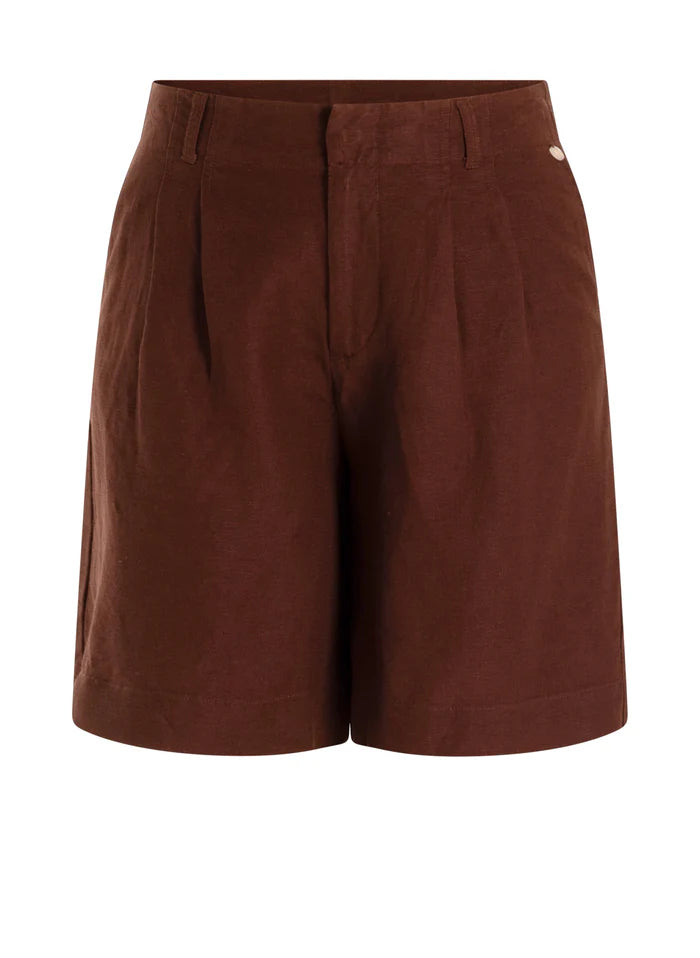 Short brun taille haute à plis coupe confortable