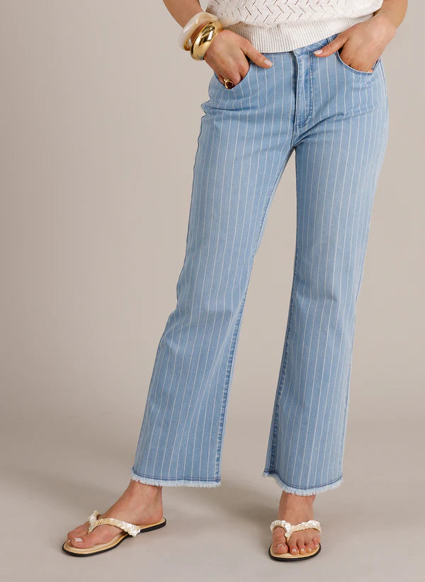 Jean bleu rayé bootcut taille haute Mara