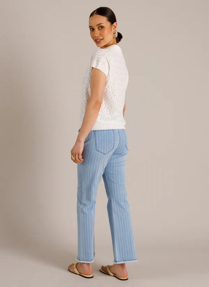 Jean bleu rayé bootcut taille haute Mara
