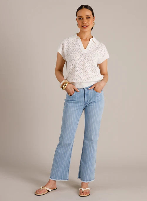 Jean bleu rayé bootcut taille haute Mara