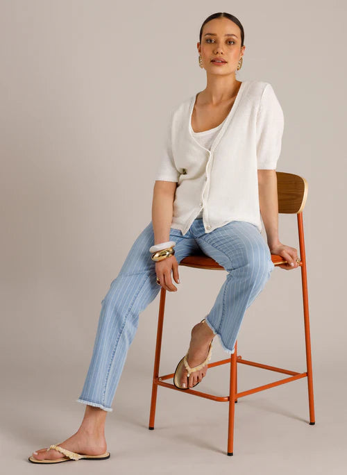 Jean bleu rayé bootcut taille haute Mara