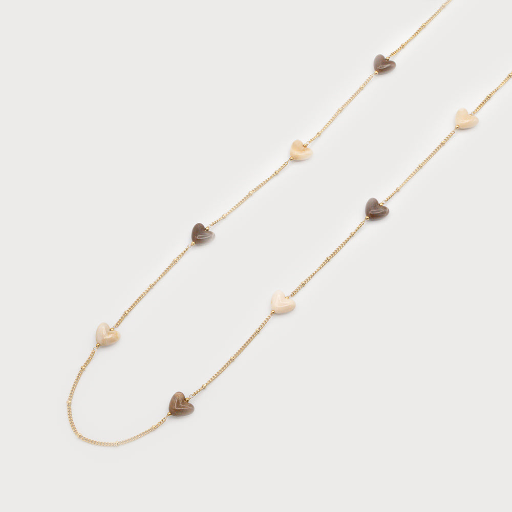 Long collier cœurs deux tons