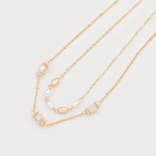 Collier à deux rangs avec imitation perles