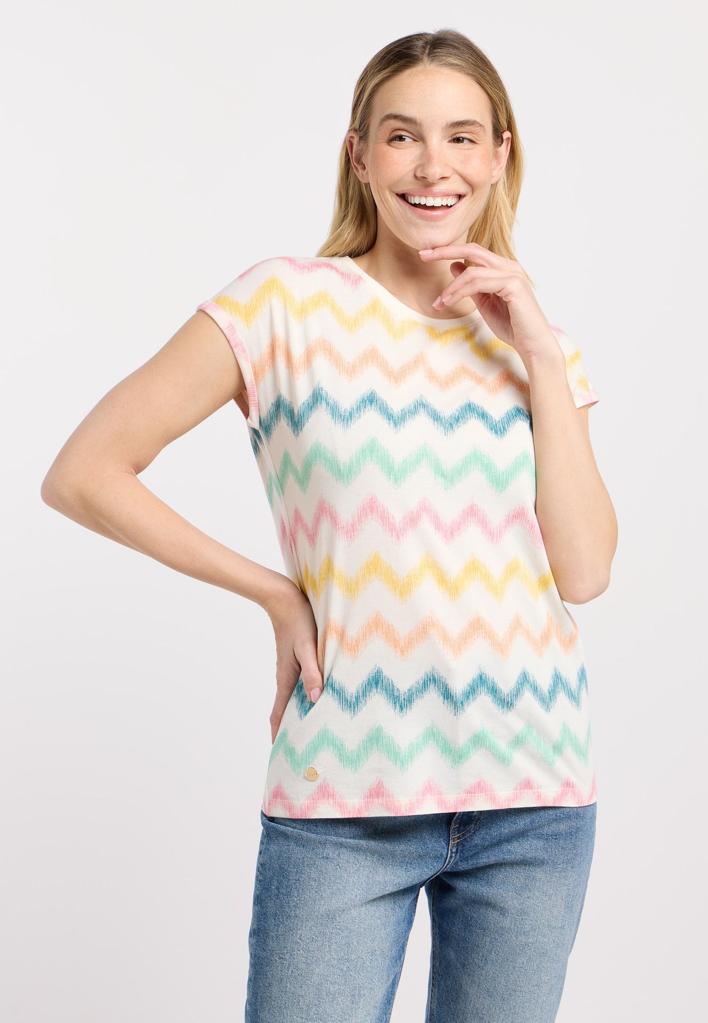 T-shirt pastel à motif zigzag