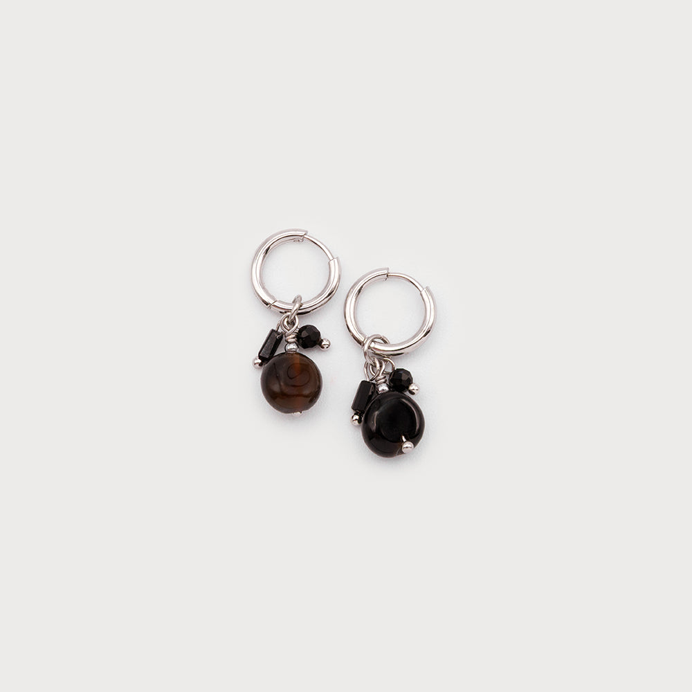 Boucles d'oreilles anneaux petite perle, billes de verre et pierre