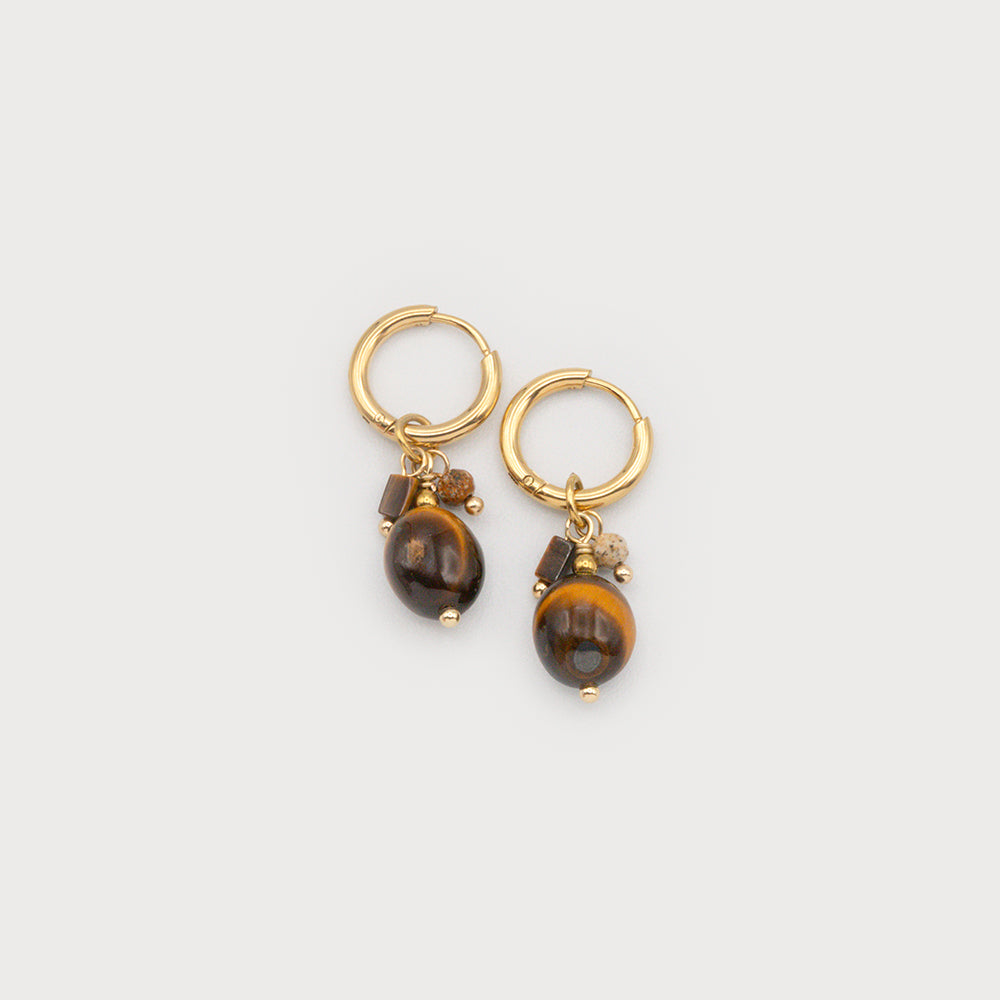 Boucles d'oreilles anneaux petite perle, billes de verre et pierre