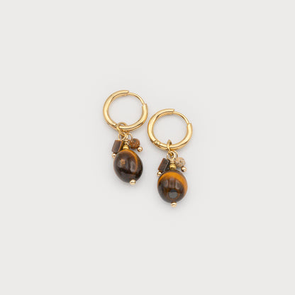 Boucles d'oreilles anneaux petite perle, billes de verre et pierre