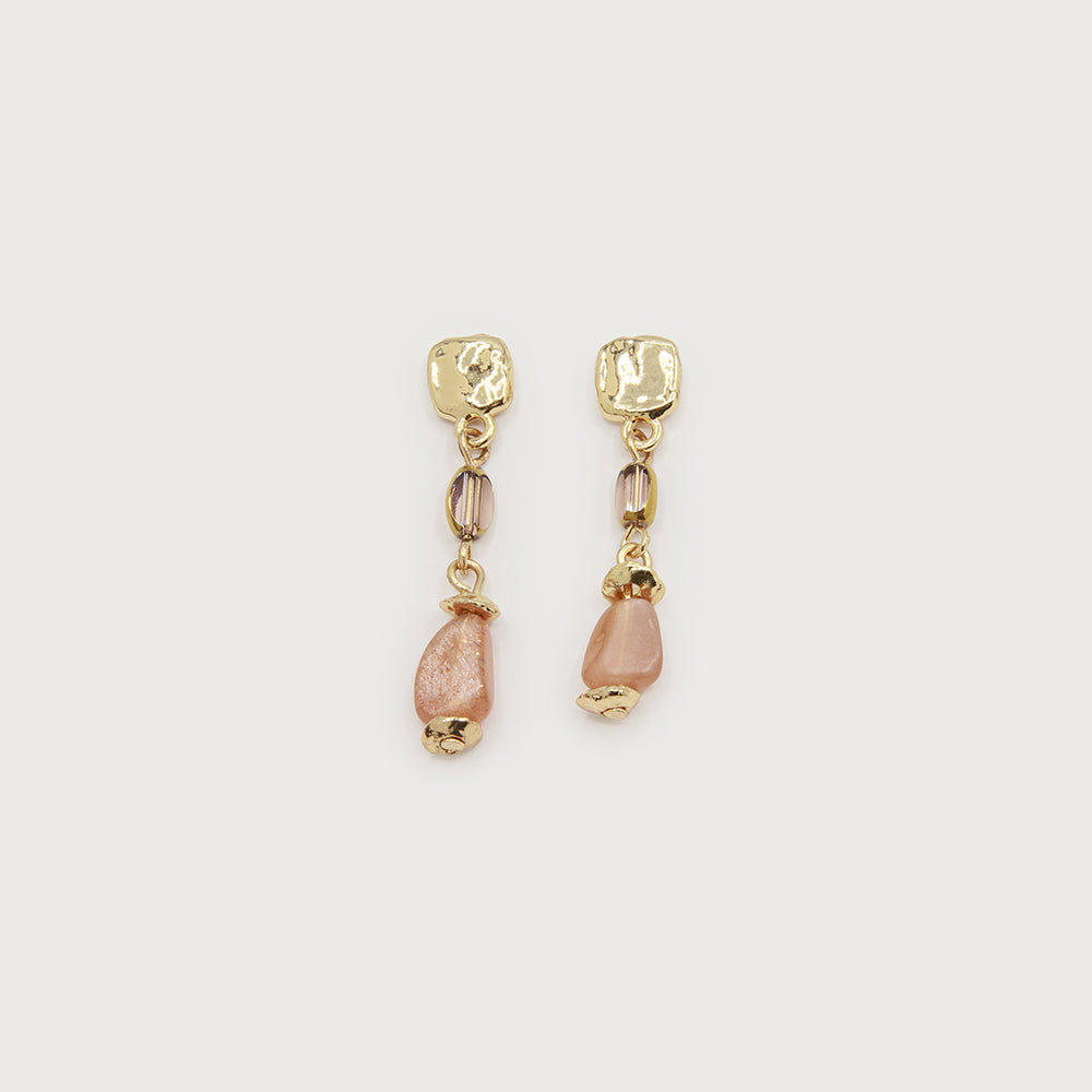 Boucles d'oreilles pierres naturelles sur pastille martelée