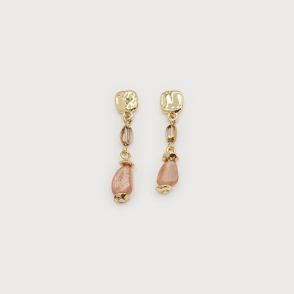 Boucles d'oreilles pierres naturelles sur pastille martelée