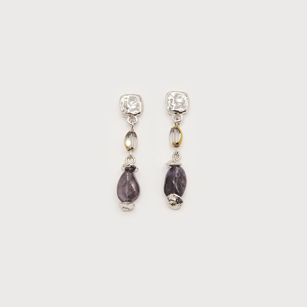 Boucles d'oreilles pierres naturelles sur pastille martelée