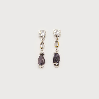 Boucles d'oreilles pierres naturelles sur pastille martelée