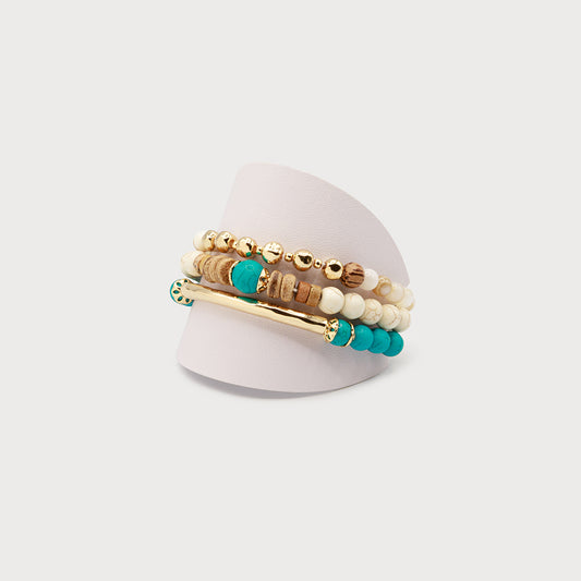 Bracelet multi billes turquoise et crème