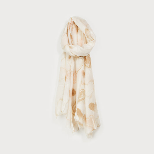 Écharpe légère motif de cœur beige