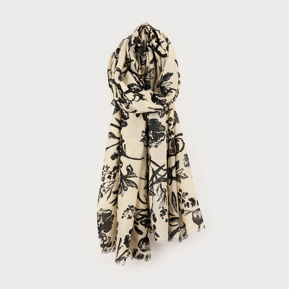 Foulard léger aux imprimés noirs et blancs