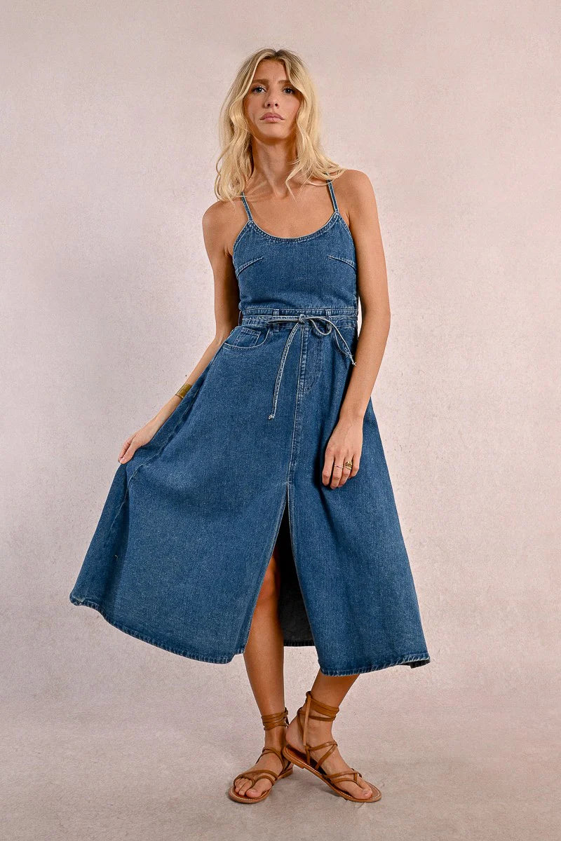 Robe denim à dos croisé