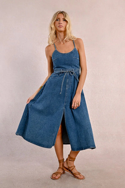 Robe denim à dos croisé