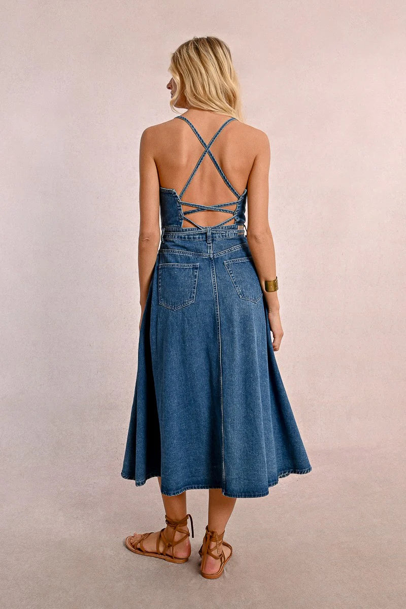 Robe denim à dos croisé