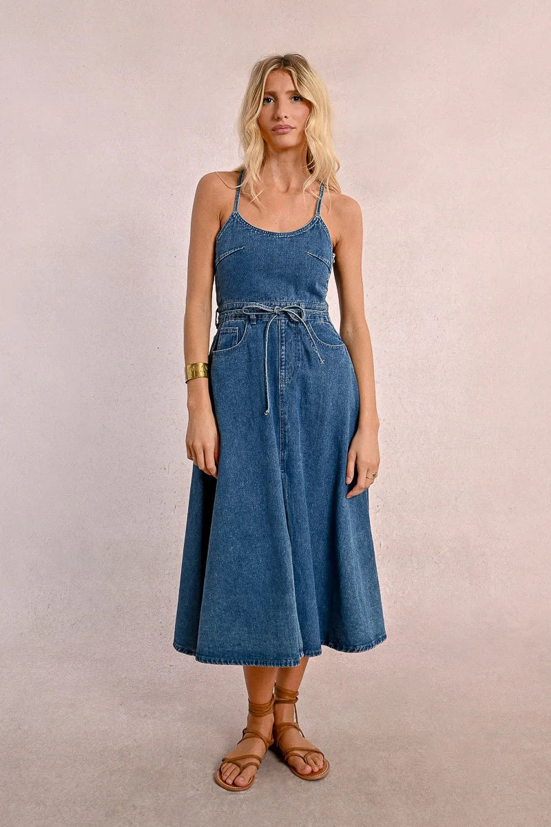 Robe denim à dos croisé