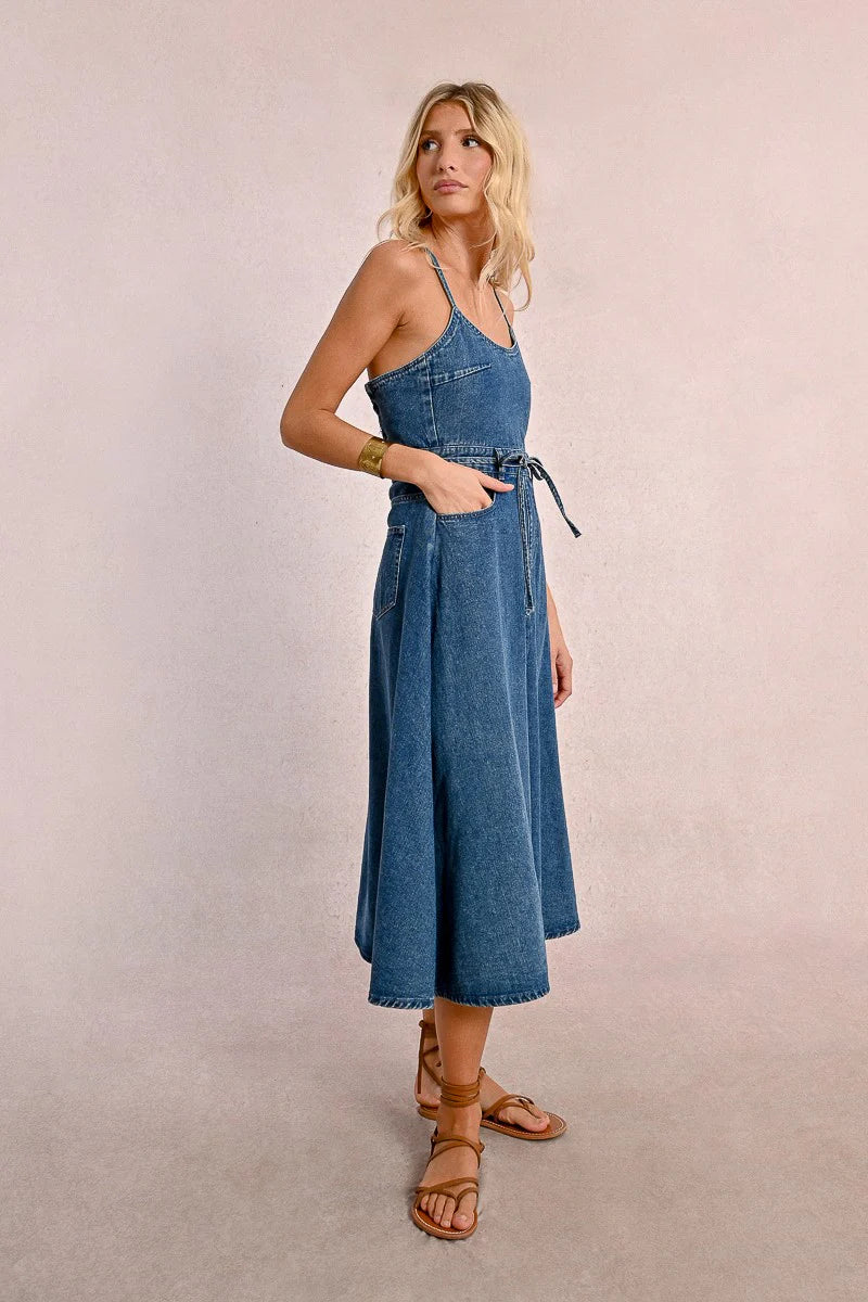 Robe denim à dos croisé