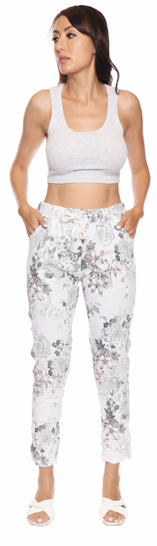 Pantalon froissé fleuri