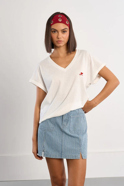 T-shirt blanc brodé cœur