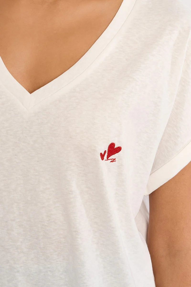 T-shirt blanc brodé cœur