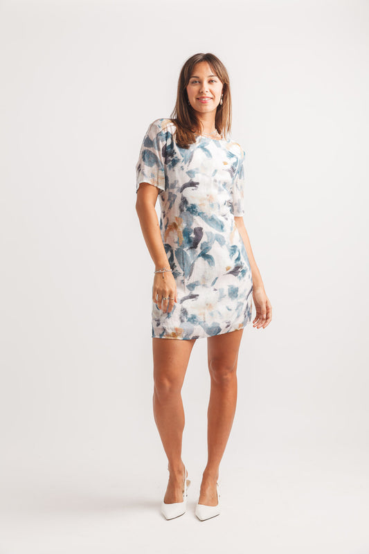 Robe droite à imprimé floral manches courtes