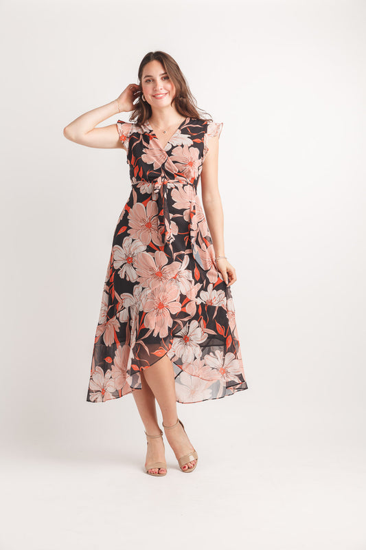Robe maxi fleurie à ourlet asymétrique