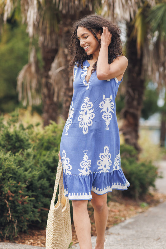 Robe droite sans manches à motif ikat