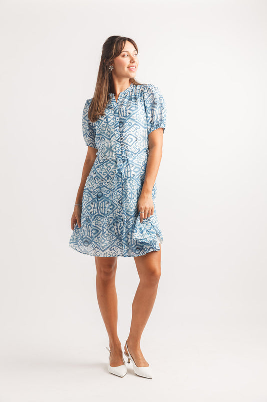 Robe imprimée géométrique à manches bouffantes
