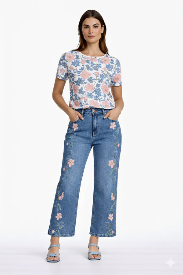 Jeans 7/8 féminin brodé
