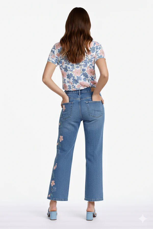 Jeans 7/8 féminin brodé