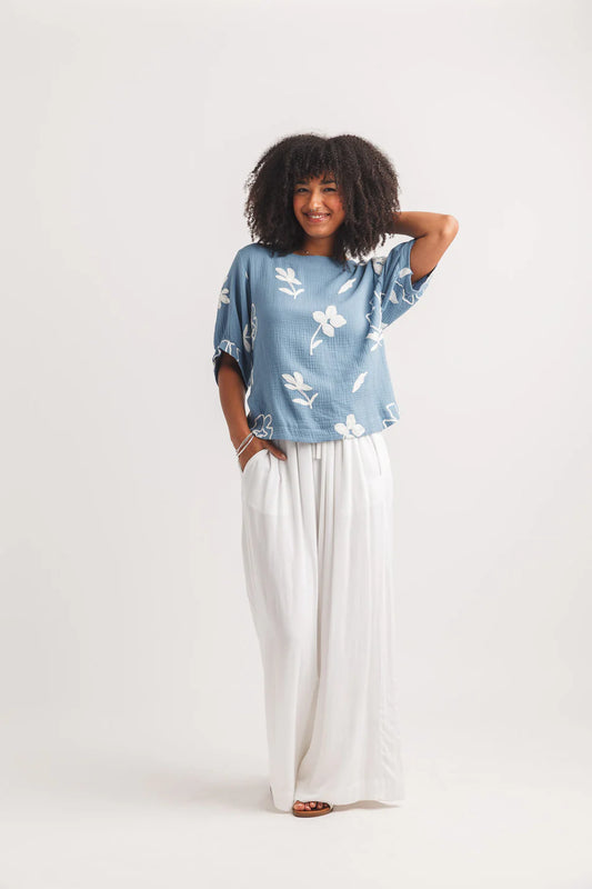 Pantalon large à taille élastique avec cordon de serrage
