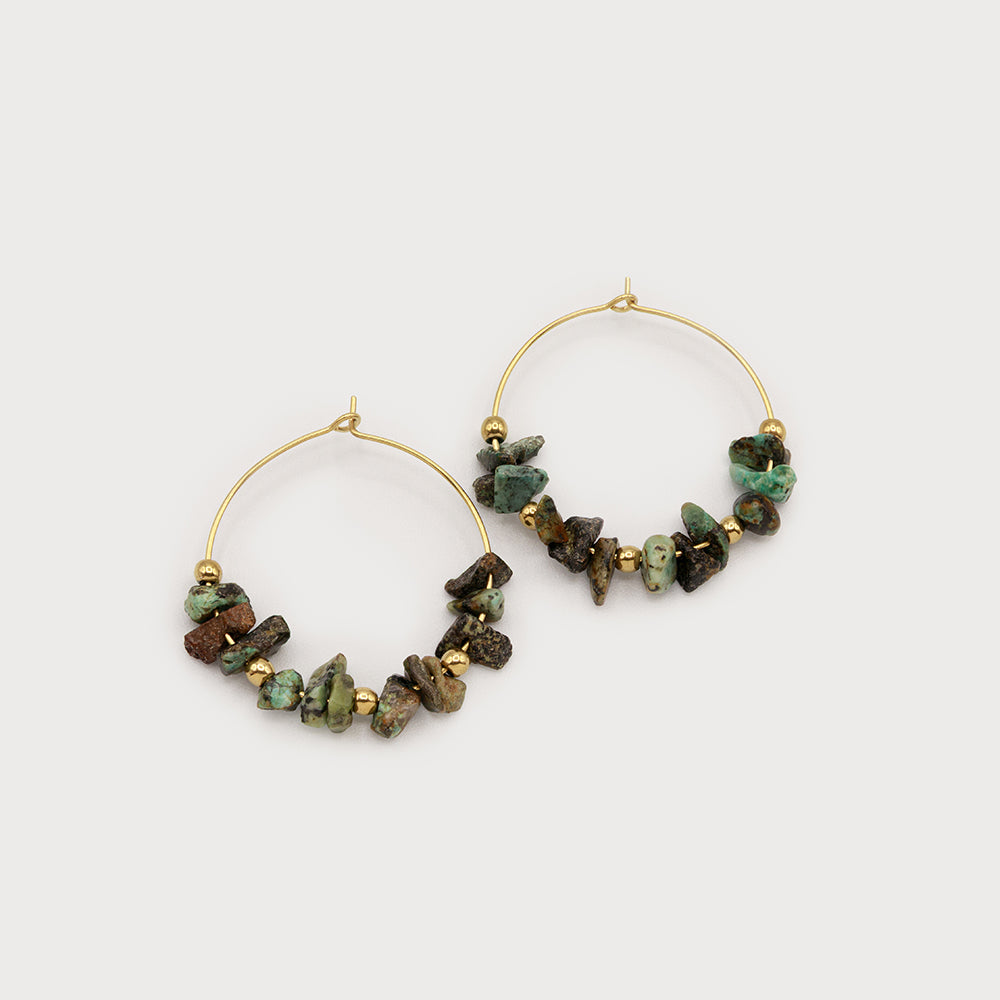Boucles d'oreilles anneaux avec perles et mini chaine métal