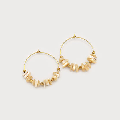 Boucles d'oreilles anneaux avec perles et mini chaine métal