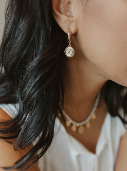 Boucles d'oreilles petit disque sur anneau incrusté