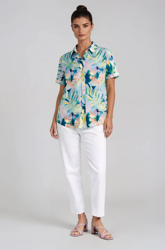 Blouse tropicale à manches courtes