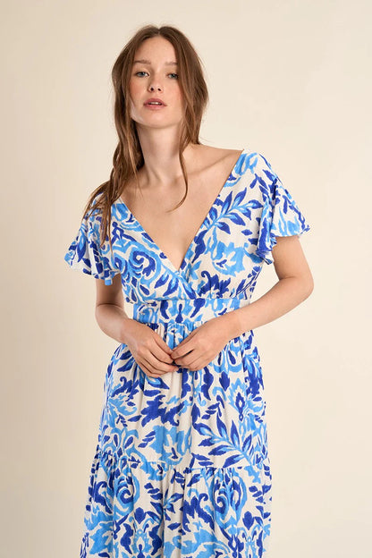 Robe longue aux nuances de bleu