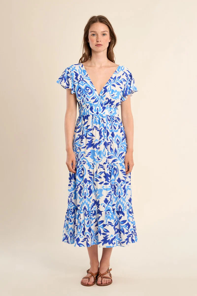 Robe longue aux nuances de bleu