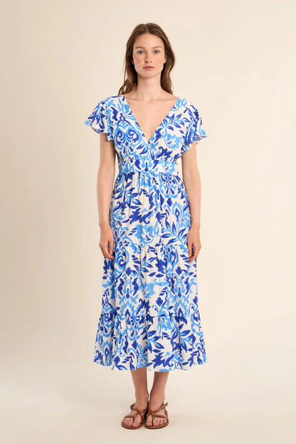 Robe longue aux nuances de bleu
